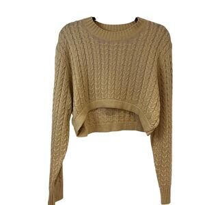 Danielle Bernstein Khaki Green Cable Cropped Sweater Large